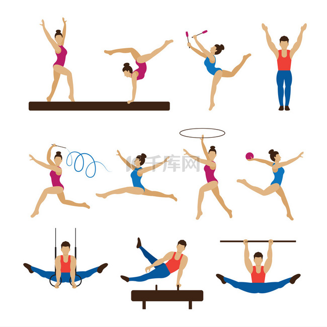 Gymnastics Athletes, Men and Women Set