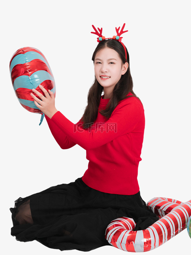 圣诞圣诞节手拿气球女孩