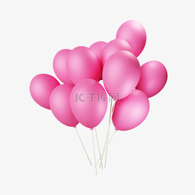 3D一束粉色气球