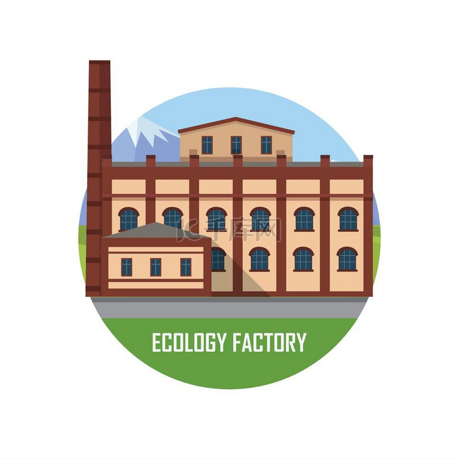 生态工厂图标生态棕色工厂圆形图