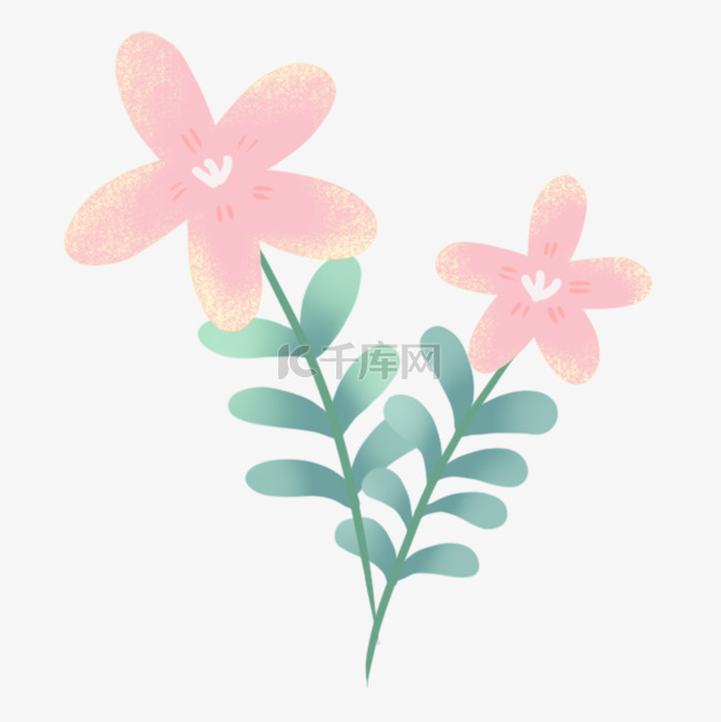 卡通水彩粉色花朵绿叶装饰