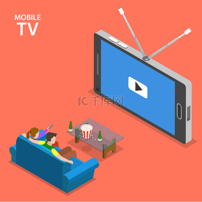 Mobile TV isometric flat vector illustration