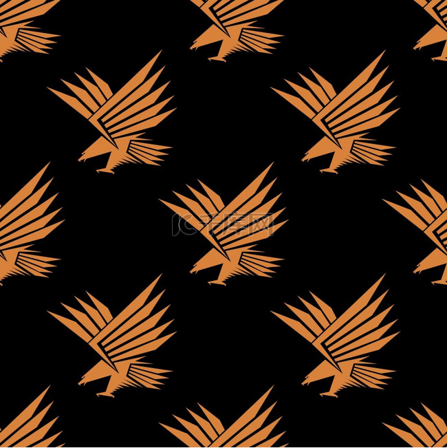 风格化的飞鹰的无缝背景图案棕色