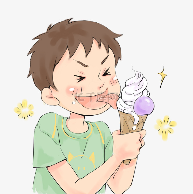 吃美味冰淇淋的男孩