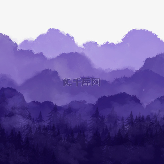 紫色的水彩山水图