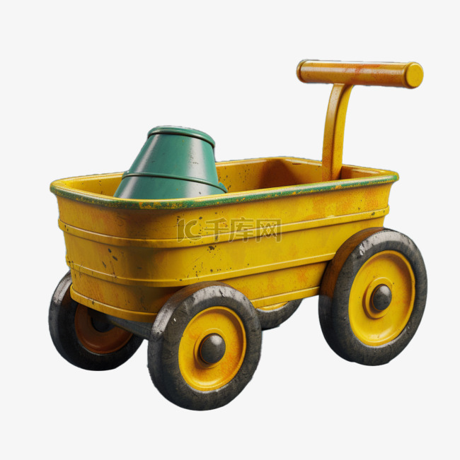 玩具车辆模型3D黄色小推车