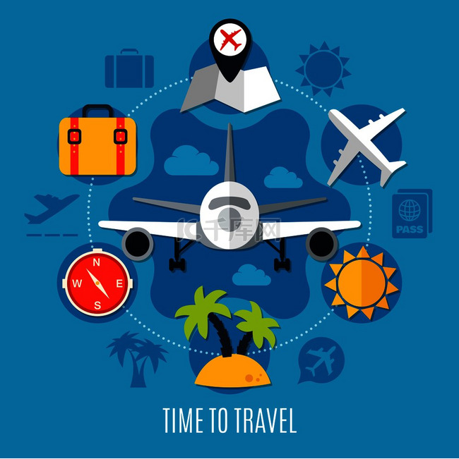度假航空旅行广告海报平面彩色飞