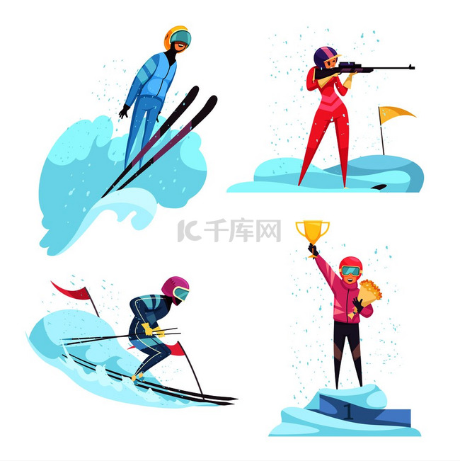 冬季运动概念图标集滑雪和冬季两