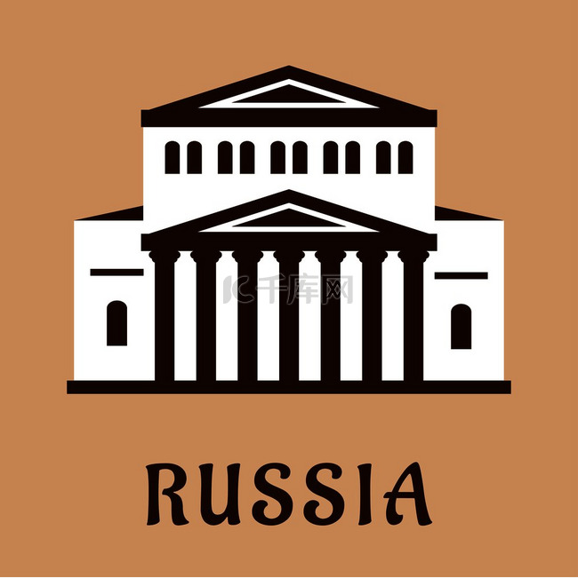 俄罗斯地标平面图标与歌剧和芭蕾