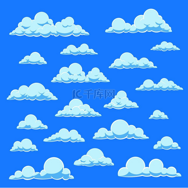 卡通白云不同云朵形状的蓝天可爱