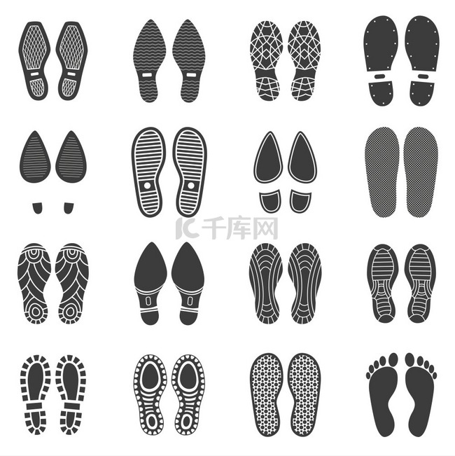 鞋子足迹图标单色图标组平行鞋足