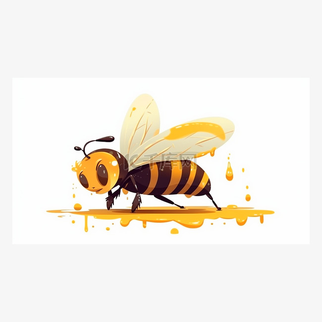 手绘卡通扁平动物小蜜蜂采蜜