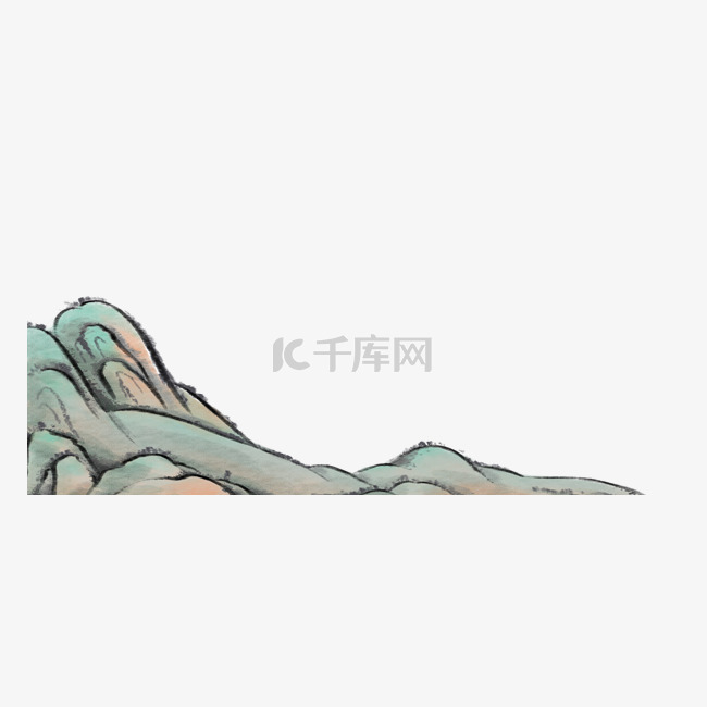 中国风国画山水风景彩色水墨画