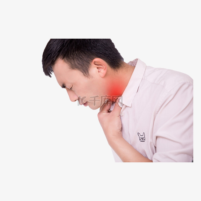 男人咳嗽喉咙疼痛淋巴肿瘤炎症