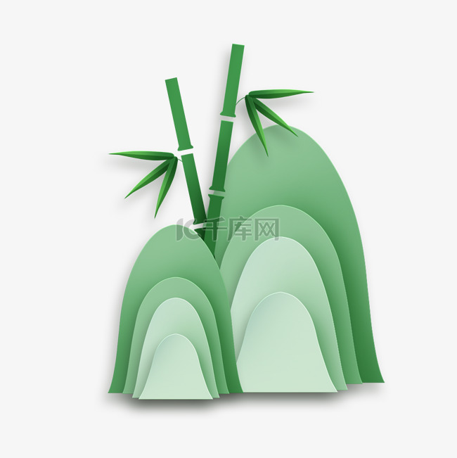 剪纸风剪纸绿色远山植物竹子