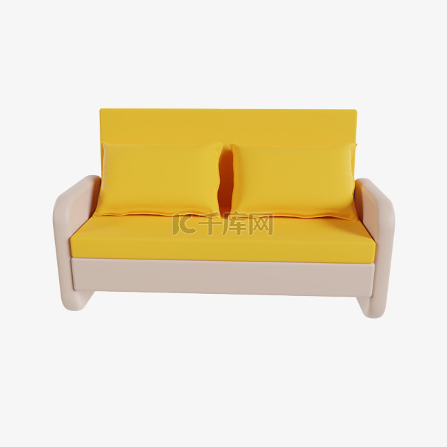 3D立体黄色现代沙发
