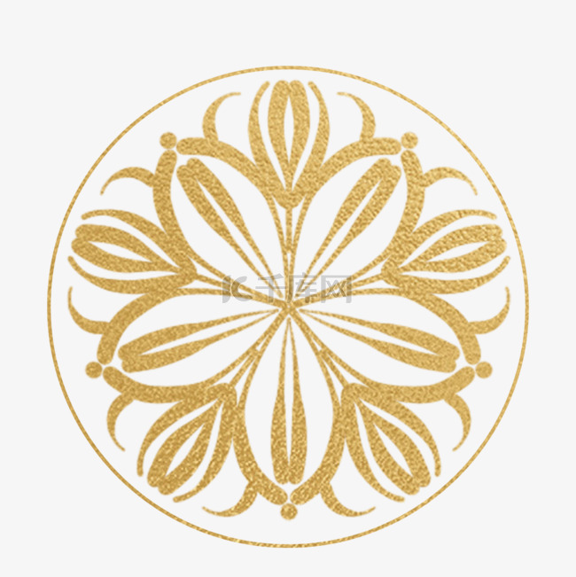 金色水彩五叶草传统韩国饰品花纹