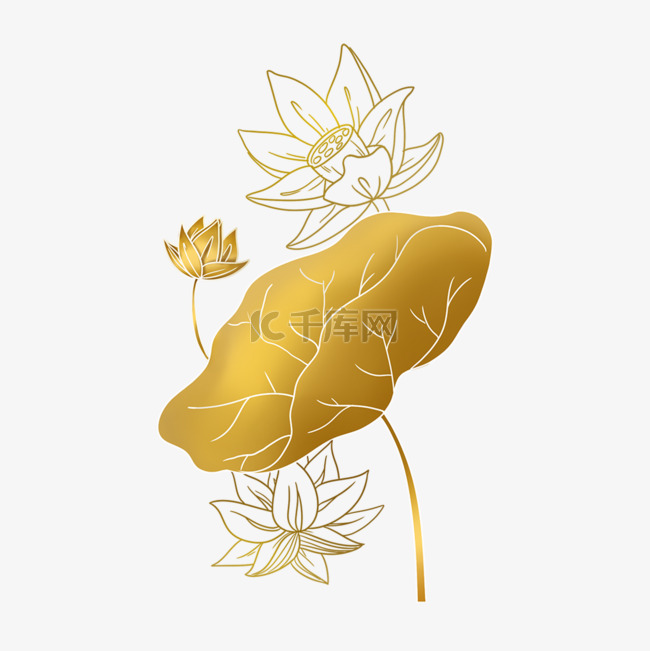 美丽金色莲花渐变植物金属