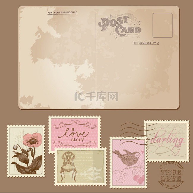 复古明信片和邮票-婚礼设计