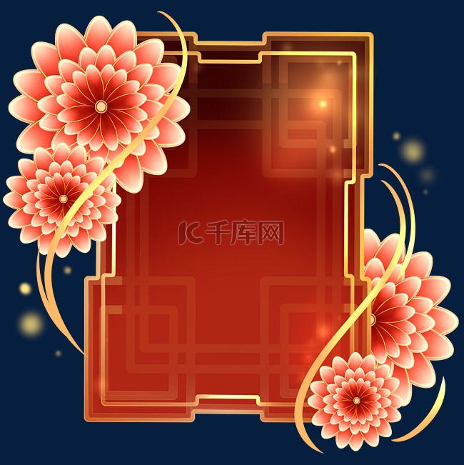 新年花朵春节红色喜庆文本框剪纸