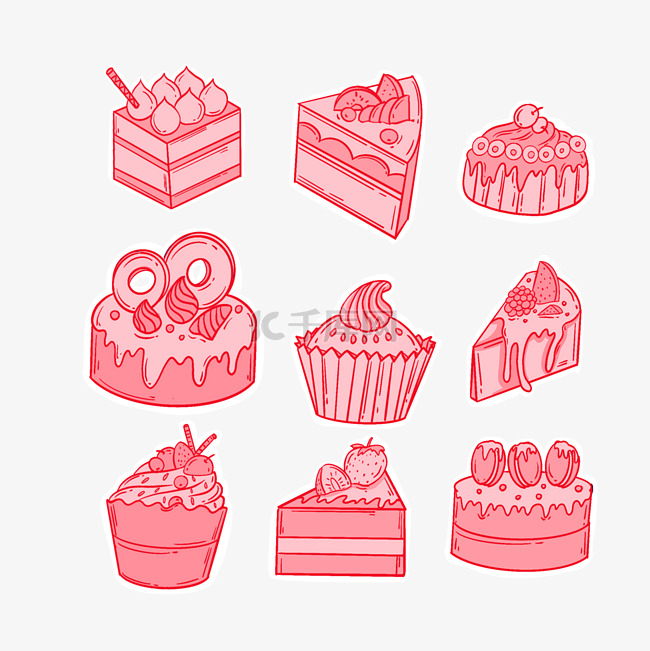 粉色美食甜点蛋糕贴纸食物套图
