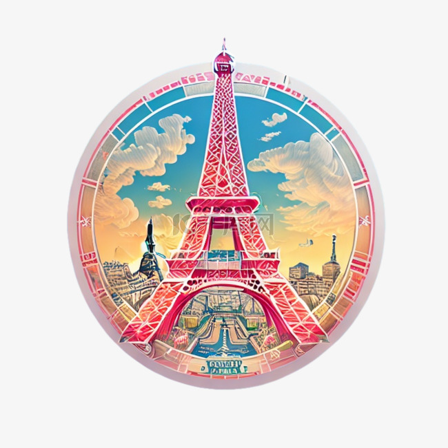 卡通手绘巴黎诶菲尔铁塔