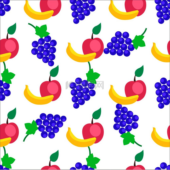 五颜六色的水果卡通无缝图案。