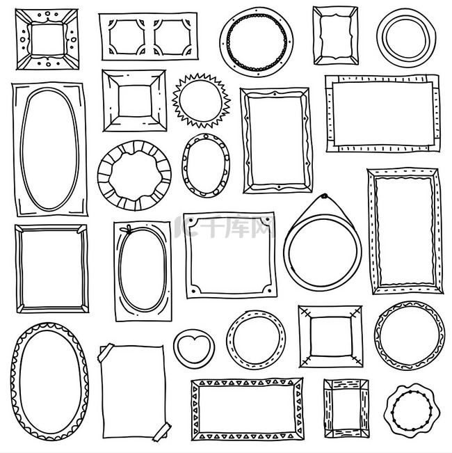 涂鸦相框手绘方形椭圆形画框剪贴