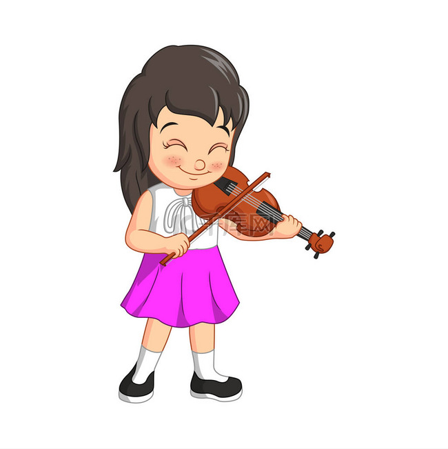 可爱小女孩拉小提琴的矢量图