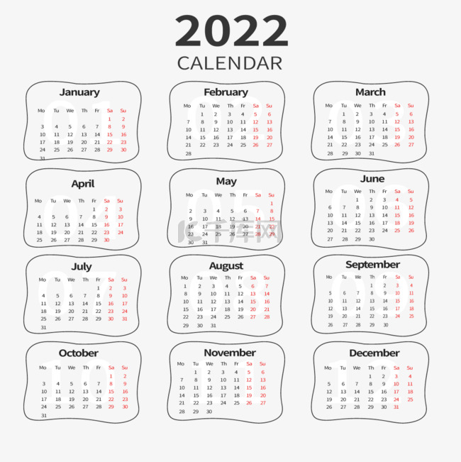 不规则边框2022日历