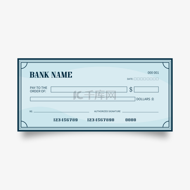 蓝色简洁模拟银行支票