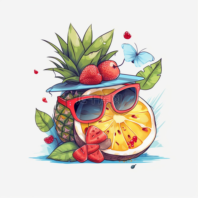 夏季彩色卡通墨镜菠萝水果