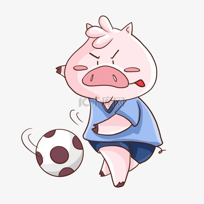 可爱小猪踢足球运动卡通形象