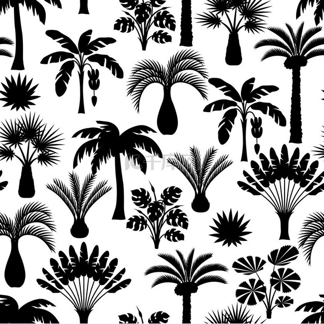 与热带棕榈树的无缝模式。