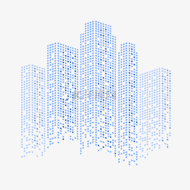 蓝色抽象色块组合未来派城市建筑