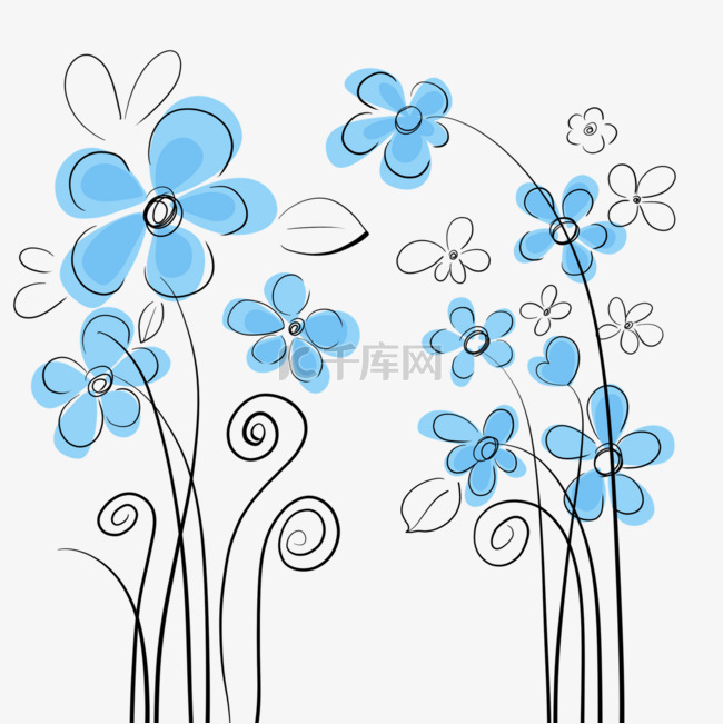 花卉植物抽象蓝色花瓣线稿
