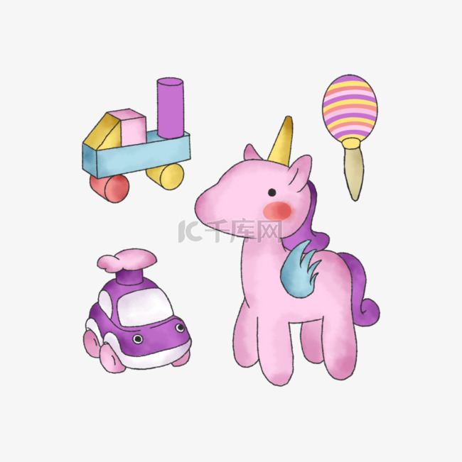 婴儿紫色玩具水彩风格