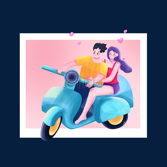 情人节相框情侣骑摩托车