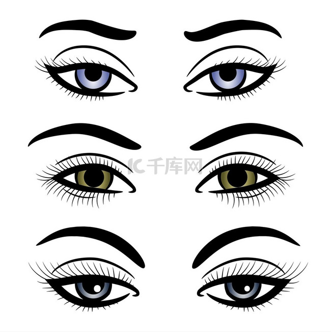 五颜六色的女性眼睛和眉毛。