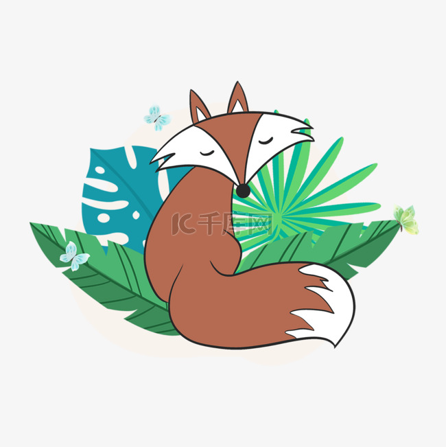 夏季植物狐狸卡通动物