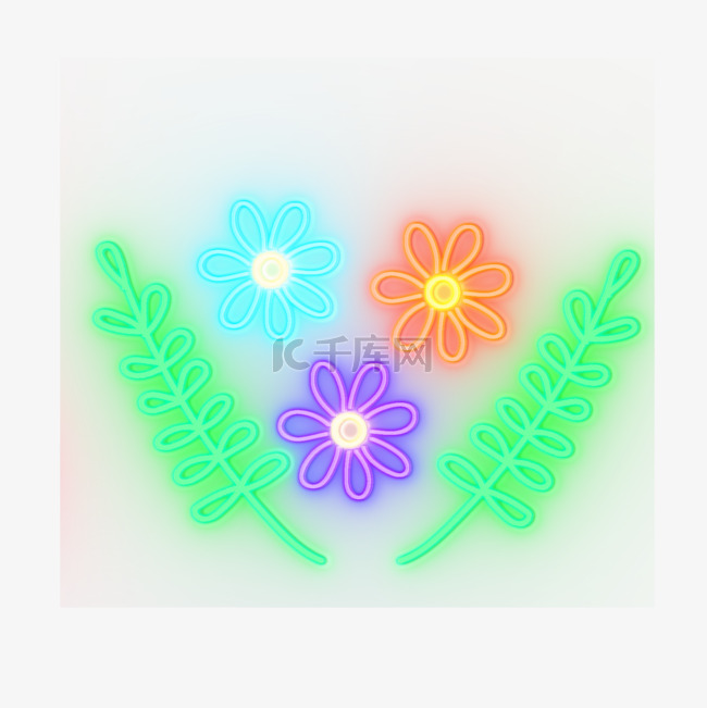彩色霓虹光效复活节绿叶花朵
