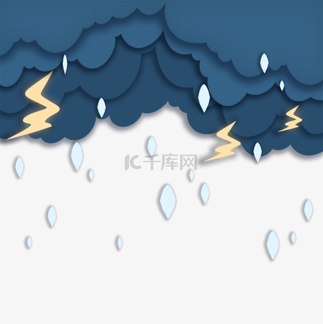 剪纸风格的阴天乌云闪电雨水