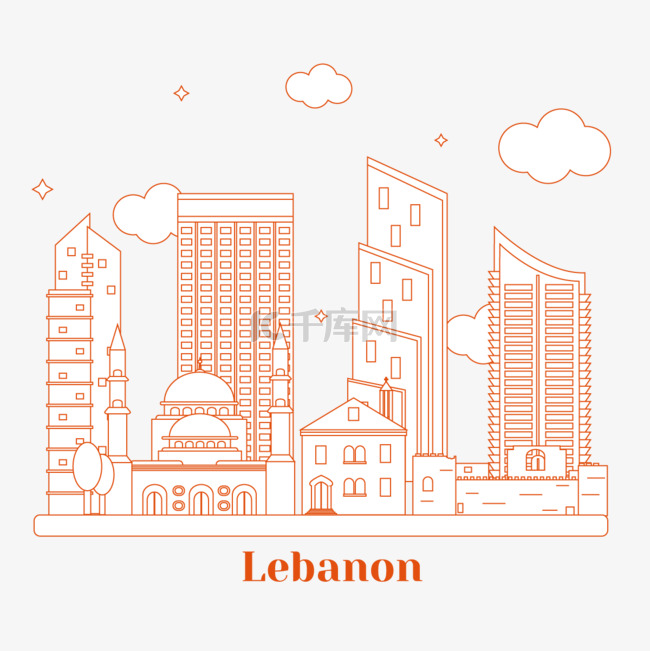 黄色线条黎巴嫩天际线