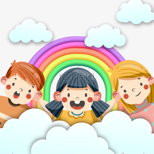六一儿童节孩子在彩虹上玩耍
