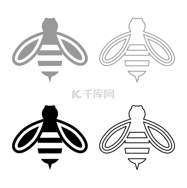 蜜蜂蜂蜜套装图标灰黑色矢量插图