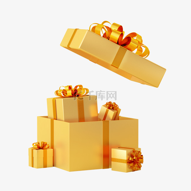 金色C4D立体礼品礼盒礼物组合年货节春节不打烊