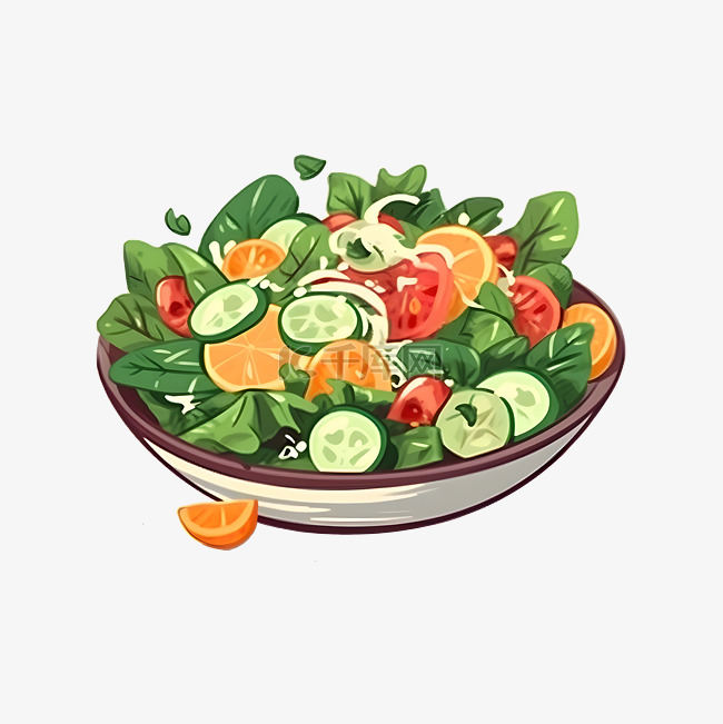 卡通手绘沙拉绿色蔬果大拌菜