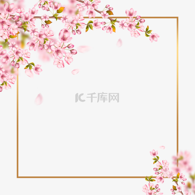 春天粉色樱花叶子枝条边框