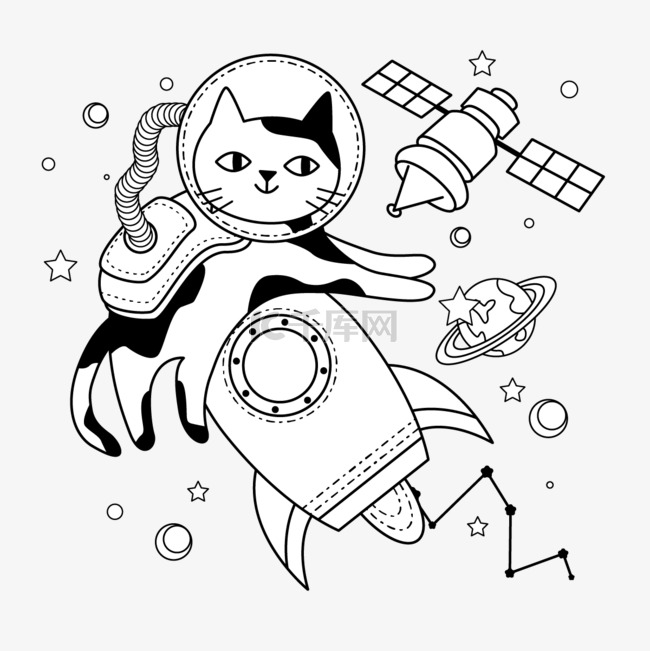 猫宇航员行走在太空星球中