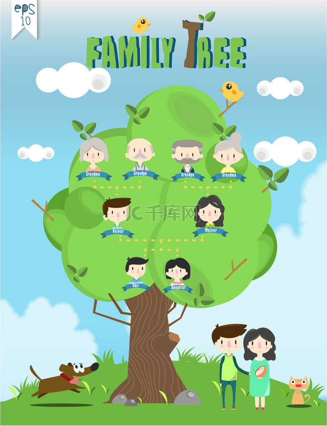 家庭树模板信息图形矢量/插图 